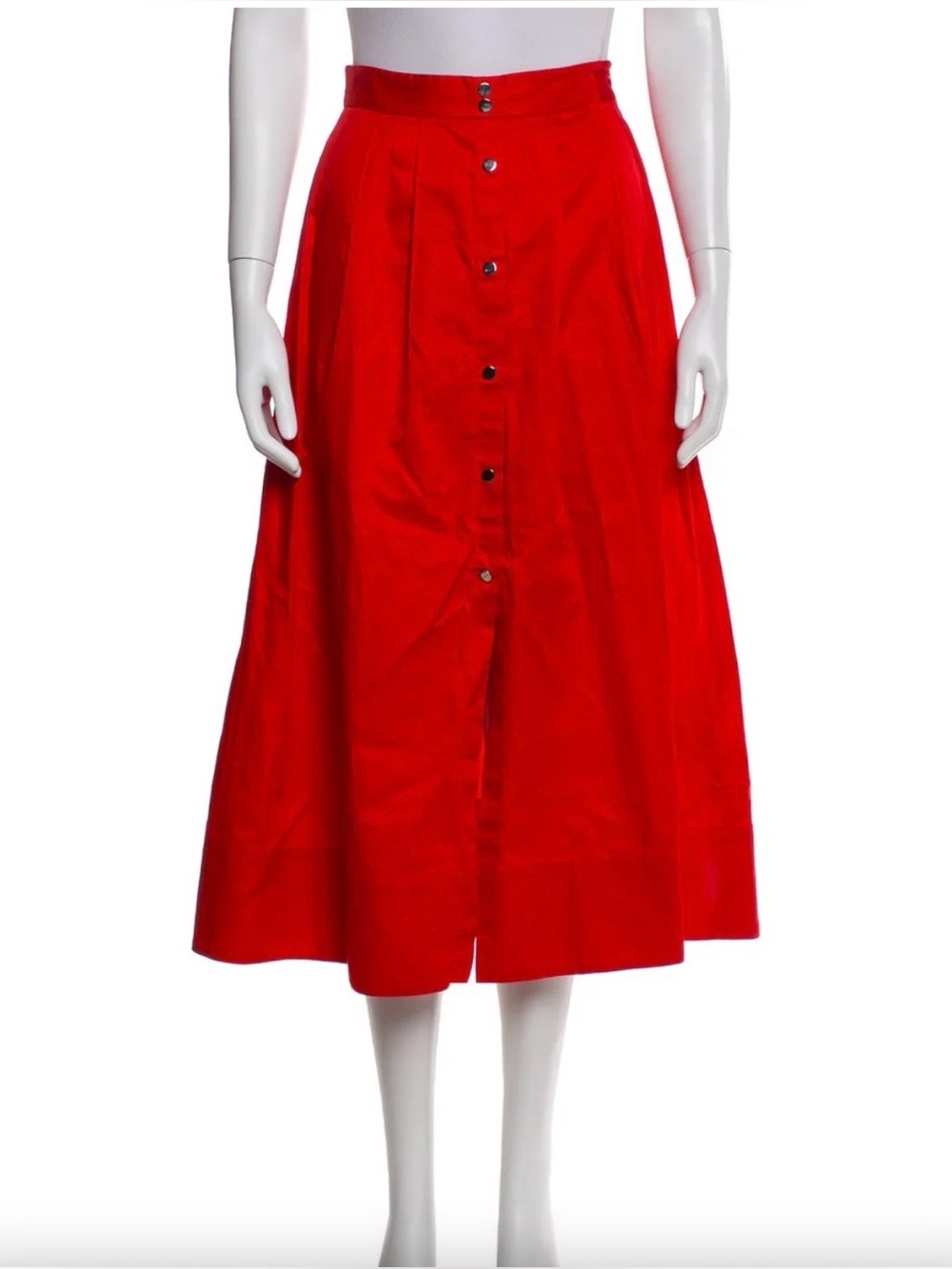 Maje Bright Red Button-Front Midi Skirt